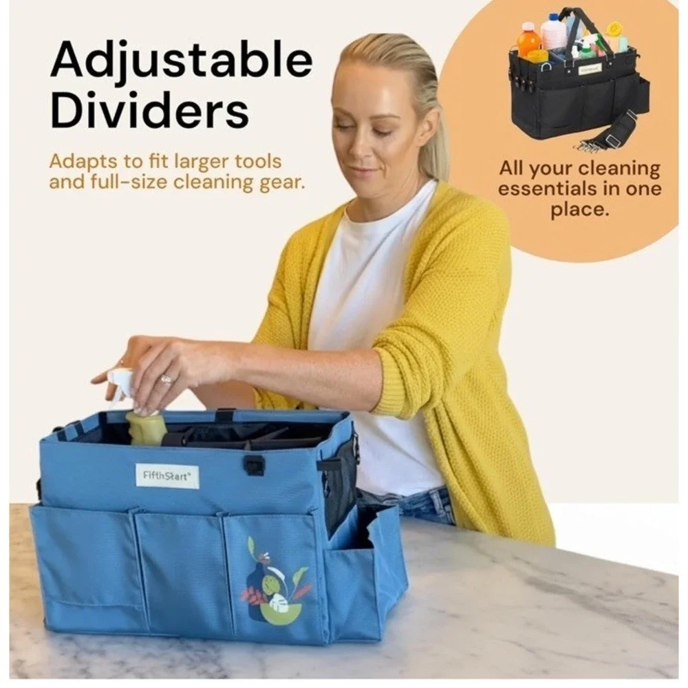 FifthStart Large Cleaning Supplies Organizer Tote & Caddy, Black Nylon